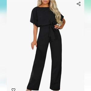 Casual loose Short Sleeve  Belted Wide Leg Pant Romper Jumpsuit size XL New
